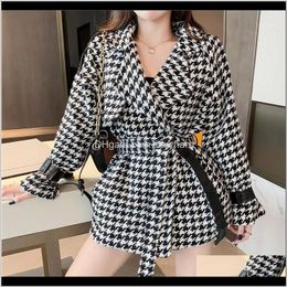 Jackets Houndstooth Woolen Coat Womens 2021 Autumn And Winter Korean Style Temperament Small T Jacket With Sashes1 Nciin Ix7Hd