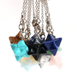 Merkaba Crystal Pendent Necklace Large satellite melcabaring pendulum 3D for Women Men Jewellery Energy Healing Gemstone pendant