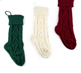 2021 Christmas Knitted Stockings Decor festival Gift Bag Fireplace Xmas Tree Hanging Ornaments Decor Red White Christmas Sock 46CM DHL