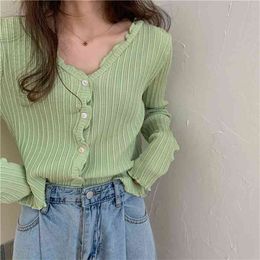 Fashion Women Knitted Cardigan Spring Autumn V Neck Single-breasted Cropped Sweaters Ladies Korean Short 210922