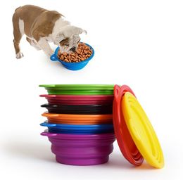 Wholesale 300pcs silicone foldable pet cat dog bowls folding collapsible puppy doggy feeder water food container pet-feeder bowl SN2929