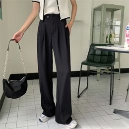 2020 Wide Leg Pants Women Full-length Simple Elegant Slim Students Womens Straight Trousers Korean Style Female Solid Loose Q0801