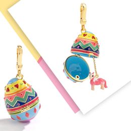 Enamel 12 Animal Surprise Egg Keychain for Women Men Car Bag Accessories Zodiac Pendant Necklace Sweater Chain Jewellery