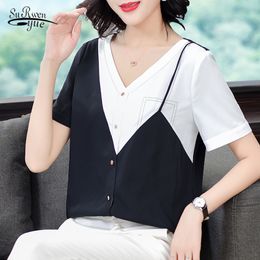 Korean Fashion Clothing Plus Size Womens Tops and Blouses Summer Office Lady Shirts Chiffon Blusas 10043 210521