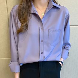 Blusas Femininas Elegante Long-Sleeved Blouse Women's Autumn Korean-Style Loose-Fit Chiffon Solid Women Shirt 51C 210420