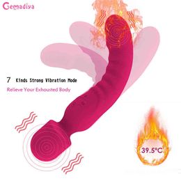 NXY Vibrators 7 Speed Vibration Magic Wand Vibrators Heating Dildo Vibrator Rechargable Body Massage Stick Dual Vibration Adult Toys for Women 0105