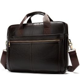 Men's Genuine Leather 100% Briefcase Messenger Shoulder Bag Laptop Office Business Document Satchels Male Handbags