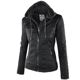 Fashion Winter Faux Leather Jacket Women's Basic s Hooded Black Slim Motorcycle Women Coats Female XS-7XL 50 211014