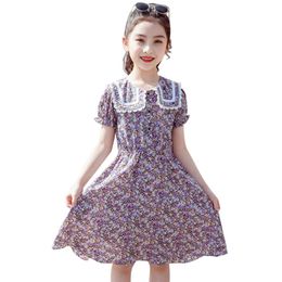 Girls Dress Floral Pattern Girl Child Casual Style Children Summer Costume For 6 8 10 12 14 210528