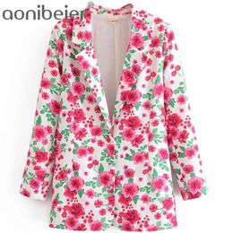 Floral Print Fashion Casual Long Suit Jacket Spring Summer Sleeve Single Breasted Women Blazers Female Outerwear 210604