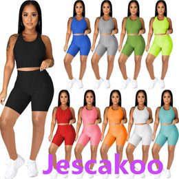 10 Colours Hot Selling New Designer Summer Women Yoga Sexy Tracksuits 2022 Fashion Slim Sleeveless Vest Shorts Two Piece Sets Jogger Suits