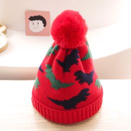 M340 New Autumn Winter Baby Kids Hat Wool Ball Cartoon Dinosaur Knitted Cap Boys Girls Warm Beanie Children Hats