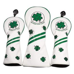 3 pcs /Set PU Four-leaf Clover Embroidery Golf Club Headcover for Driver Fairway Wood Hybrid Cover