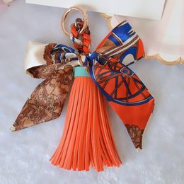 Ribbon Bow Women Keychains Scarf Bowknot PU Leather Tassel Car Key Chain Ring Holder Fashion Pendant Jewellery Keyring Charms Bag Accessories for Girls Gift