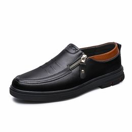 Men Casual Shoes Flat Fashion Autumn Spring Zip Leather Driving Loafers Low Top Male Non-Slip Outdoor Work Business Comfortable