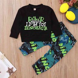 Autumn Children Sets Casual Long Sleeve O Neck Letter T-shirt Print Pants Punk Style 2Pcs Girls Clothes 0-3T 210629