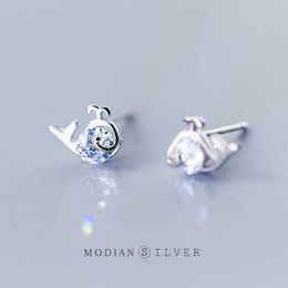 Summer Whale Cute Clear CZ Stud Earrings for Women Girl Jewelry Rose Gold Color 925 Sterling Silver 210707