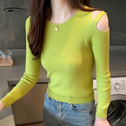 Green Women's Sweater Clothes Fall Long Sleeve Off Shoulder Pullover Jumper Knitted Women Pull Femme 5967 50 210508