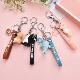 Cartoon Dolphin Penguin Duck Seahorse Key Chain Personality Trendy Car Keychain Creative Practical Gift Handbag Keyrings G1019