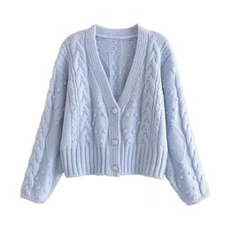 Women's Knits & Tees 2021 Women Fashion Artificial Jewellery Buttons Knitted Cardigan Sweater Vintage V Neck Long Sleeve Female Outerwear Ch