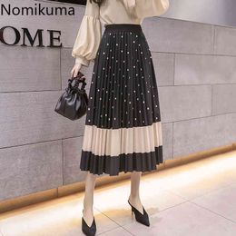 Nomikuma High Waist Pleated Polka Dot Skirt Women Contrast Colour A Line Skirts Female Casual Fashion Faldas Mujer 3e340 210514