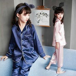 Spring Girls Boys Pyjamas Set Sleepwear Children Summer Pyjamas Clothing Set Silk Fabric Pyjamas suit Kids Casual Clothes 210908