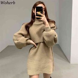 Two Piece Set Women Korean Chic Knitted Sweater Cape + Sleeveless Mini Dress Spring 2 Pieces Outfits Mujer 210519