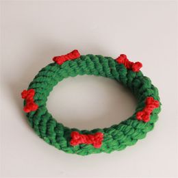 Green Circle Chew Toys with Bone Decoration Christmas Wreath Rope Toy Dog Chew Interactive Dog Toy Christmas for Dog Puppy Xmas Gift 4923 Q2