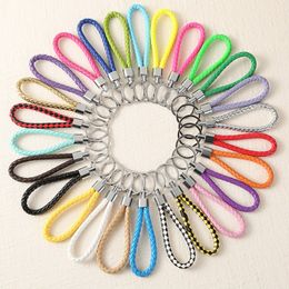 PU Leather Braided Woven Keychain Rope Rings Fit Circle Pendant Key Chains Holder Car Keyrings