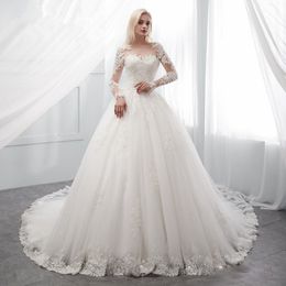 Vintage Country A Line Wedding Dresses Lace Long Sleeves Autumn Bridal Gowns Illusion Back Plus Size Ivory Tulle robe de mariée 2021