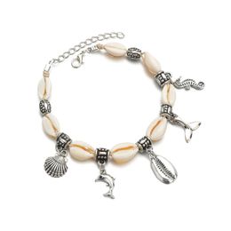 lead tone Australia - fashion Jewelry dolphin fishtail shell anklet chains summer beach Shells foot chain bracelet for women jewelry