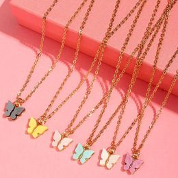 Korean Sweet Resin Butterfly Necklaces For Women Long Chain Fashion Statement Pendant Necklace Jewelry Party Gift