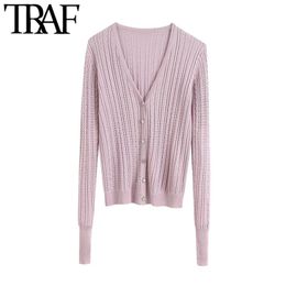 Women Fashion Jewellery Buttons Cable-knit Cardigan Sweater Vintage V Neck Long Sleeve Female Outerwear Chic Tops 210507