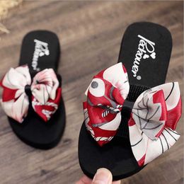 Women Bow Summer Sandals girl Slipper Indoor Outdoor Flip-flops Parent-child Beach Shoes Non-slip Children's slippers sh268 210712