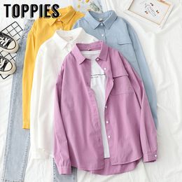 Toppies New Pockets Spring Blouse Women Solid Colour Yellow Blouses Blusas Mujer Casual Tops 210412