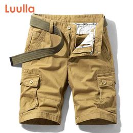 Oiata Men Summer Casual Vintage Classic Pockets Loose Fit Cargo Shorts Outwear Fashion Twill 100% Cotton 210716