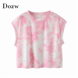 Women Fashion Sleeveless Crop Top T Shirt Summer Casual O Neck Printed s Tees Female Multicolor T-shirt 210515