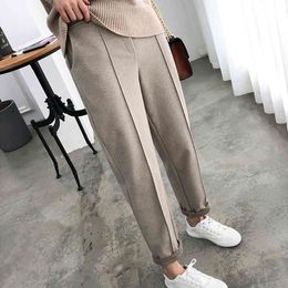 Women Pencil Pants Spring Winter Plus Size OL Style Wool Female Work Suit Pant Loose Trousers Capris Thicken 921F 210420