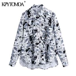 Women Fashion With Pockets Printed Loose Asymmetric Blouses Long Sleeve Button-up Female Shirts Chic Tops 210420