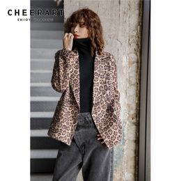 Leopard Print Double Breasted Blazer Brown Ladies s Coats And Jackets Women Fashion Autumn 210427