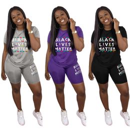 Two Piece Set Women 2020 Summer Fashion Black Lives Matter T Shirt and Short Set Letter 2 Piece Matching Set Conjuntos De Mujer X0428