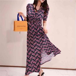 maxi floral dress for women Summer short Sleeve V neck cotton elegant print ladies Sexy Beach Boho Long Dresses 210602