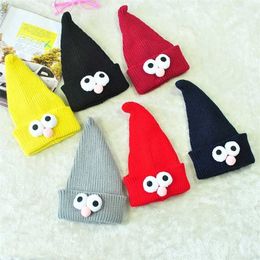 Winter Boy Girl Big Eye Pointed Knitted Caps Cute Cartoon Crochet Baby Hat Kids Bonnet 211023