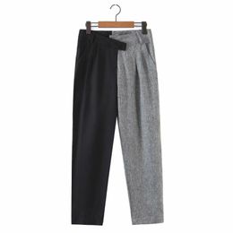 Spring Women Contrast Colour Splicing Ankle-Length Pants Casual Lady Loose Trousers P1991 210430