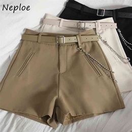 Neploe High Waist Hip Sashes Shorts Feminino Spring Summer New Pocket Solid Short Femme Loose Causal All Match 210423