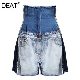 Stitching jeans high waist contrast wide leg pants loose drop straight asian streetwear women spring GX446 210421