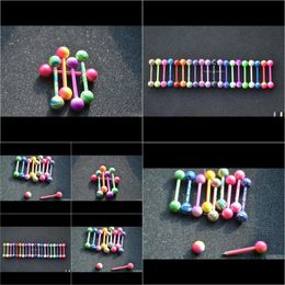 Other Body Jewellery Mixed Candy Colour 1.6*16*6 Mm Long Industrial Barbell Tongue Earring Piercing Bar Steel Ear Plug Stretcher Drop Delivery