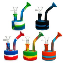 Hookahs portable 5inches Silicone Bong Water Pipes Removable recycler dab rig for smoke unbreakable Colour printing bongs free type