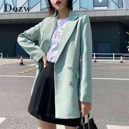 Casual Double Breasted Office Wear Blazer Women Notched Neck Long Sleeve Coat Outerwear Pockets Solid Jacket Lady 210515