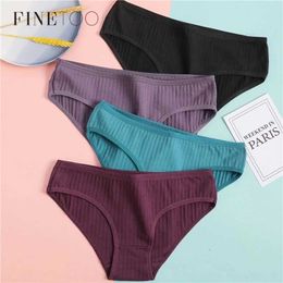 FINETOO Women's Cotton Panties 3Pcs Soft Striped Women Underpants Solid Girls Briefs Sexy Female Lingerie M-XL Comfort Underwear Y0823